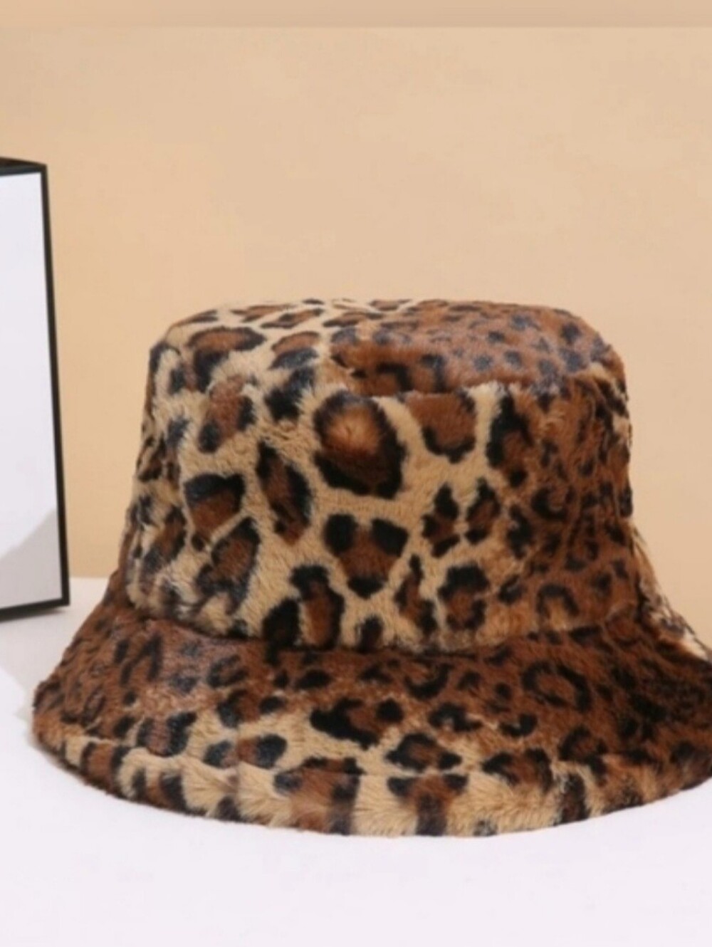 Fuzzy Leopard Print Faux Fur Bucket Hat | Brown Tan Animal Print - Picture 5 of 9